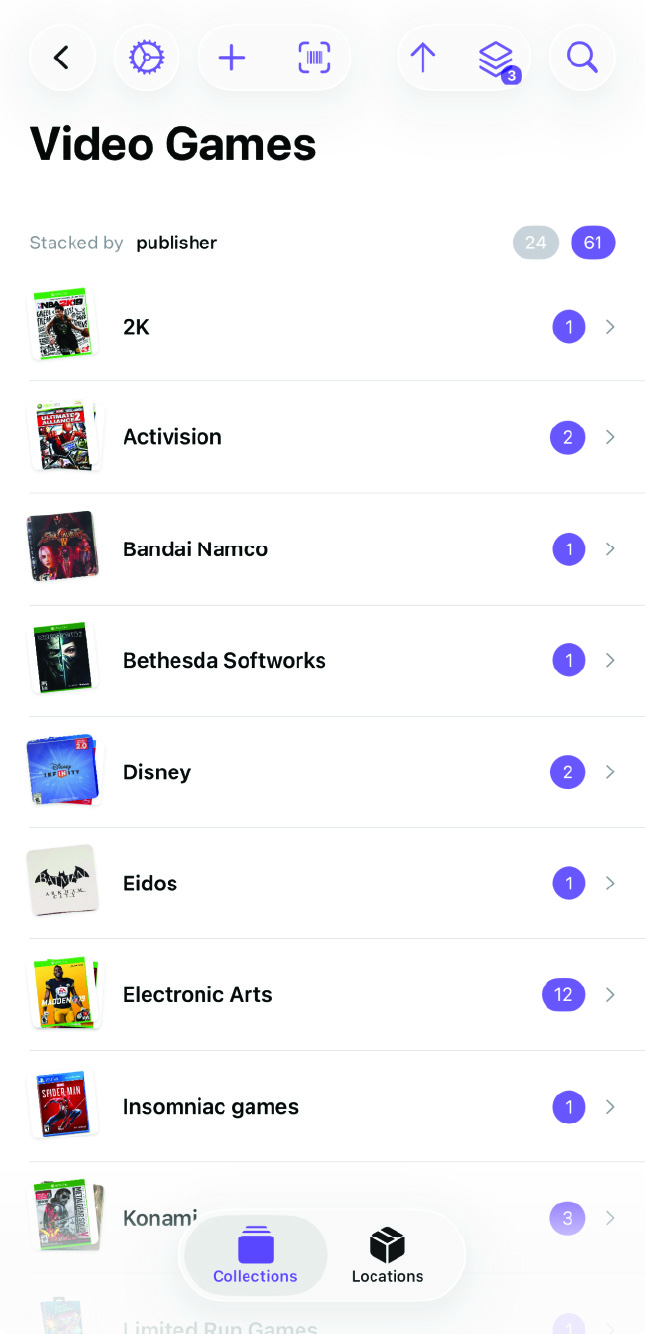 Collection Item stacked by publisher view