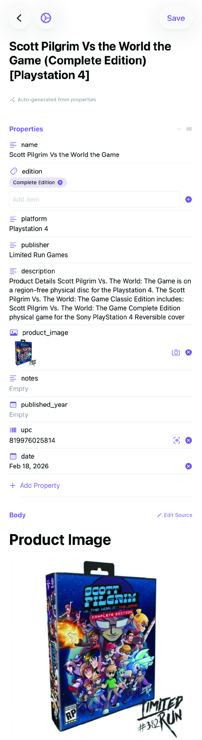 Collection Item view